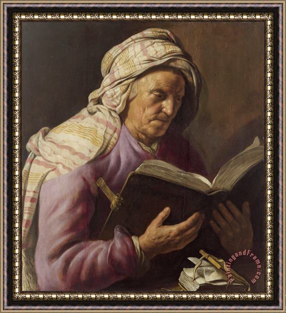Jan Lievens Old Woman Reading Framed Painting