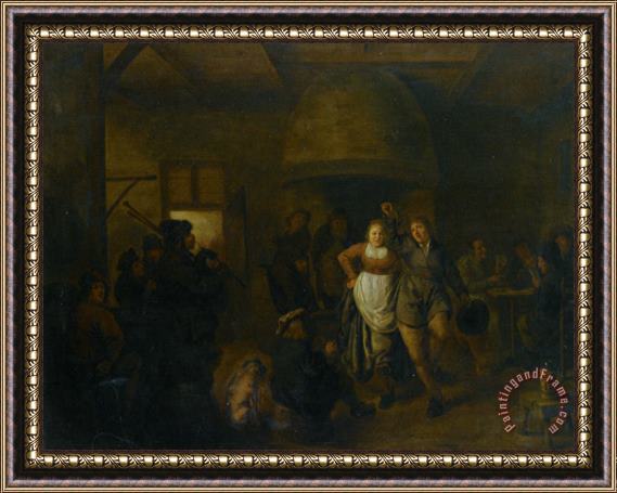 Jan Miense Molenaer A Tavern Interior with a Bagpiper And a Couple Dancing Framed Print