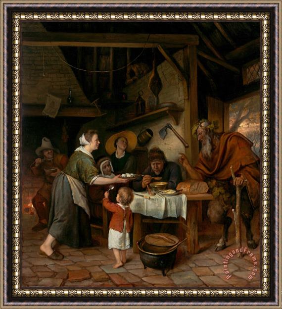 Jan Steen The Satyr And The Peasant Family Framed Painting