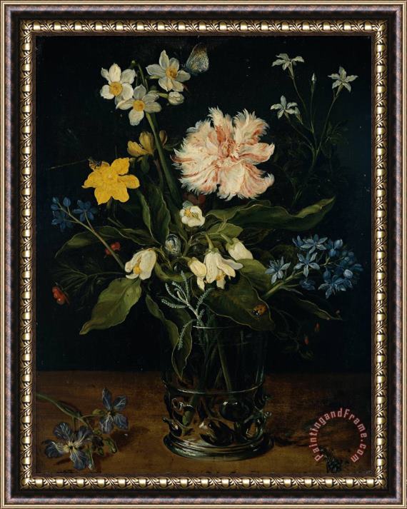 Jan the Elder Brueghel Still Life with Flowers in a Glass Framed Painting