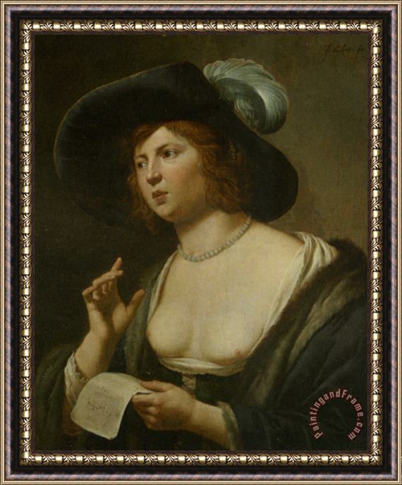 Jan Van Bijlert A Woman Singing Framed Painting