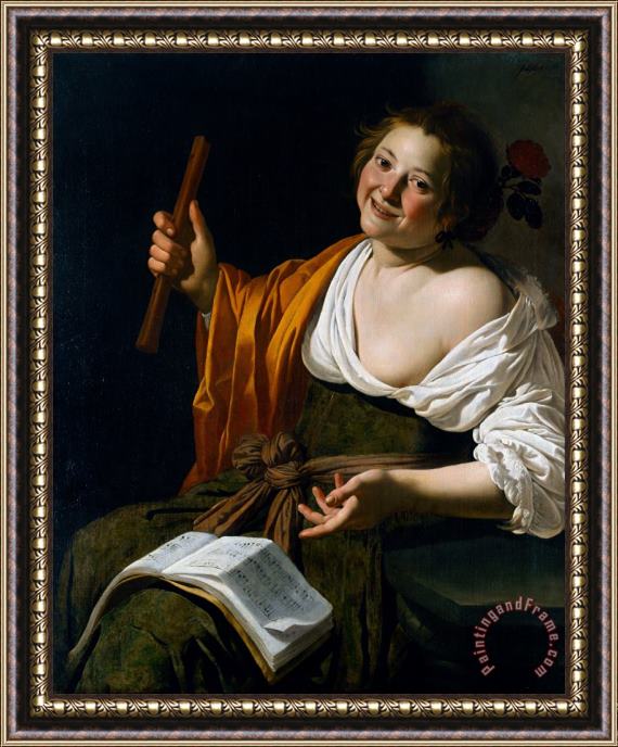 Jan Van Bijlert Girl with a Flute Framed Painting