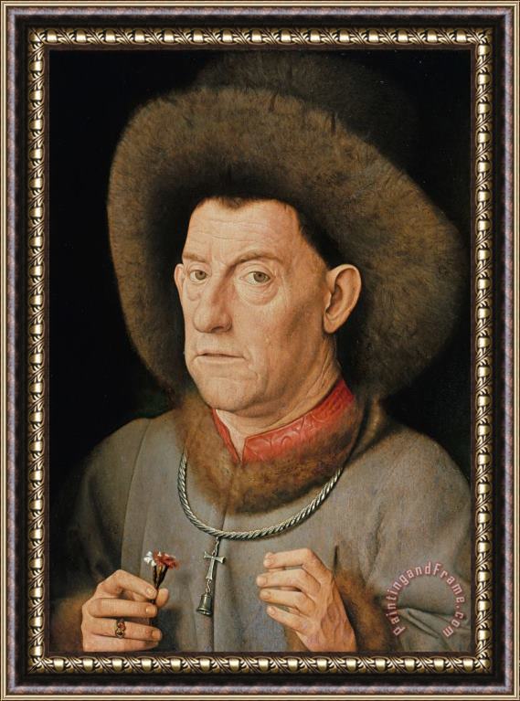 Jan van Eyck Man with Pinks Framed Painting