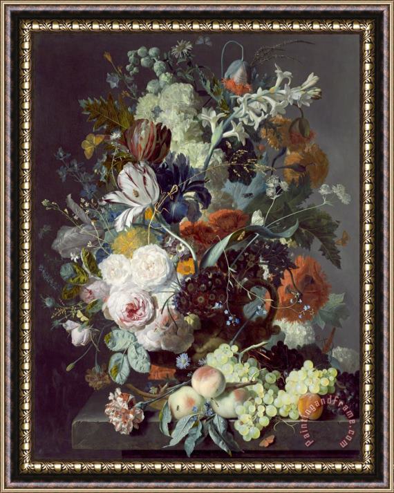 Jan Van Huysum Still Life with Flowers And Fruit Framed Painting