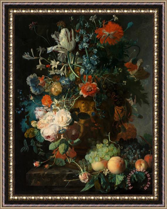 Jan van Huysum  Stilleven Met Bloemen En Vruchten Framed Print