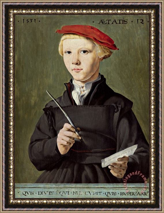 Jan Van Scorel Schoorl Portrait of a Young Scholar Framed Print