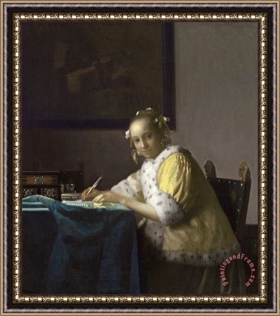 Jan Vermeer A Lady Writing Framed Painting