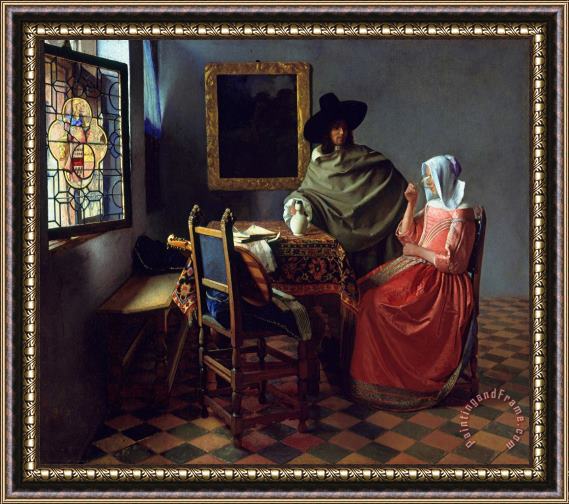 Jan Vermeer van Delft The Glass of Wine Framed Print