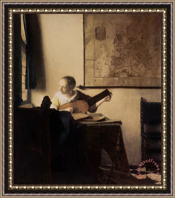 Jan Vermeer Woman with a Lute Framed Print