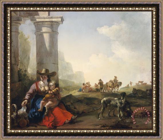 Jan Weenix Italian Peasants among Ruins Framed Painting