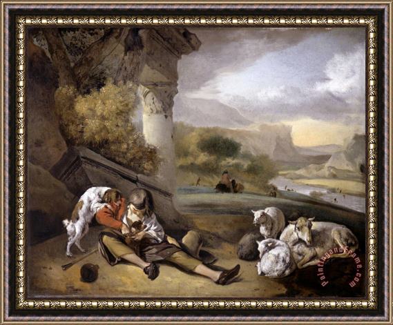 Jan Weenix Landscape with Shepherd Boy Framed Painting