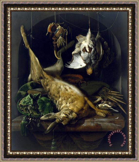 Jan Weenix Still Life of a Dead Hare, Partridges, And Other Birds in a Niche Framed Painting