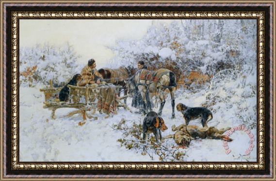 Jaroslav Fr. Julius Vesin A Winter Hunt Framed Painting