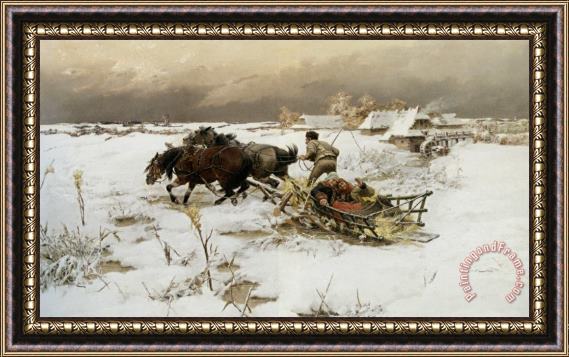 Jaroslav Fr. Julius Vesin The Sledge Ride Framed Painting