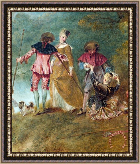 Jean Antoine Watteau Detail of Pilgrimage on The Isle of Cythera Framed Print