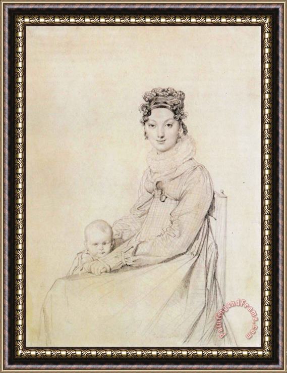 Jean Auguste Dominique Ingres Madame Alexandre Lethiere, Born Rosa Meli, And Her Daughter, Letizia Framed Painting