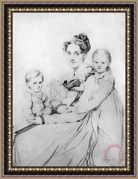 Jean Auguste Dominique Ingres Madame Johann Gotthard Reinhold, Born Sophie Amalie Dorothea Wilhelmine Ritter, And Her Two Daughters, Susette And Marie Framed Painting