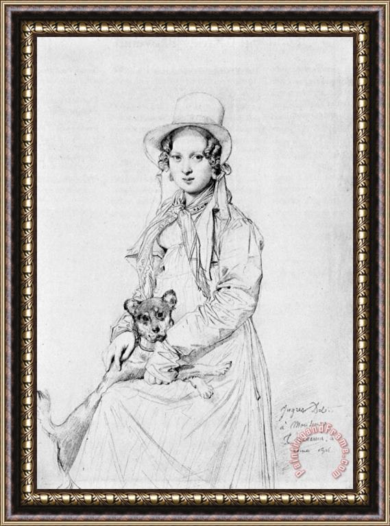 Jean Auguste Dominique Ingres Mademoiselle Henriette Ursule Claire, Maybe Thevenin, And Her Dog Trim Framed Print
