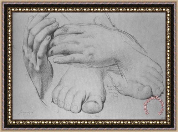 Jean Auguste Dominique Ingres Study of Hands And Feet for The Golden Age Framed Painting