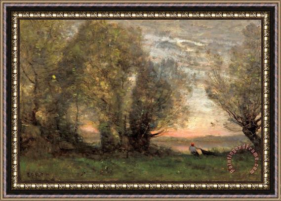 Jean-Baptiste C. Corot The Fisherman Evening Effect Framed Painting