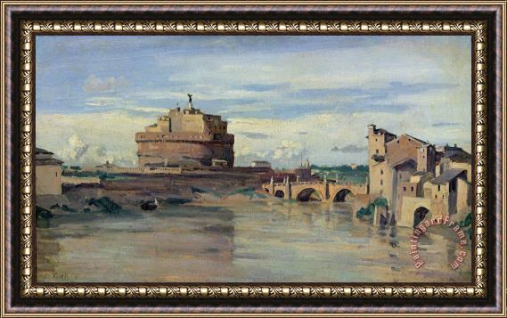 Jean Baptiste Camille Corot Castel Sant Angelo and the River Tiber Framed Painting