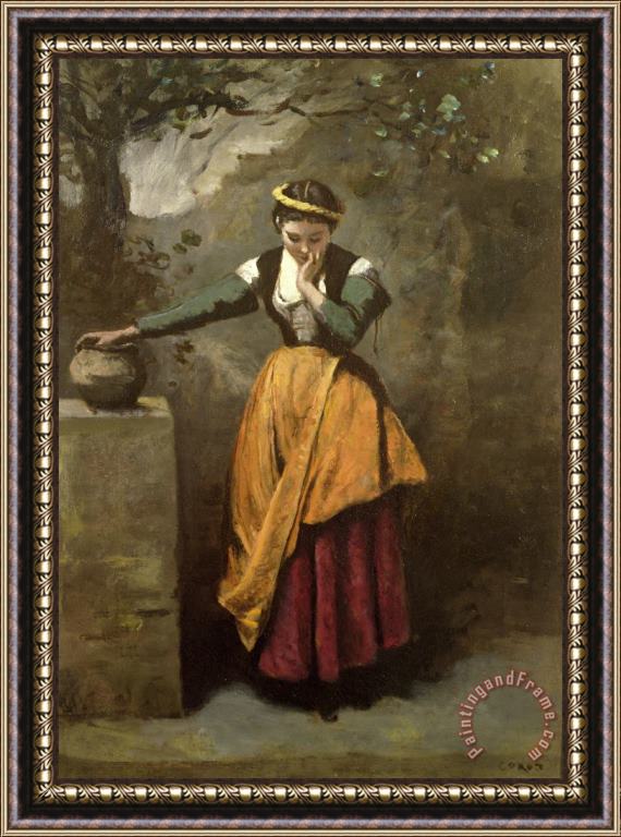 Jean Baptiste Camille Corot Dreamer at the Fountain Framed Painting