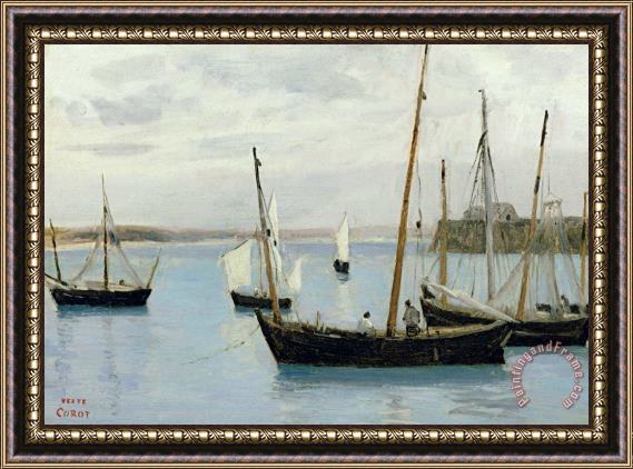 Jean Baptiste Camille Corot Fishing Boats Framed Painting