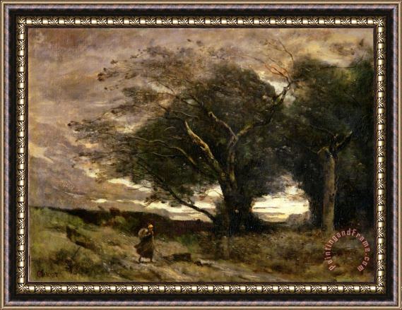 Jean Baptiste Camille Corot Gust of Wind Framed Painting