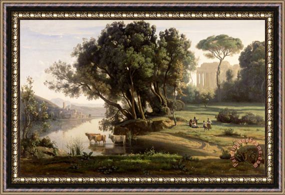 Jean Baptiste Camille Corot Italian Landscape (site D'italie, Soleil Levant) Framed Print