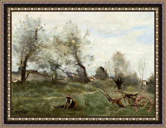 Jean Baptiste Camille Corot La Charrue (the Plow) Framed Print