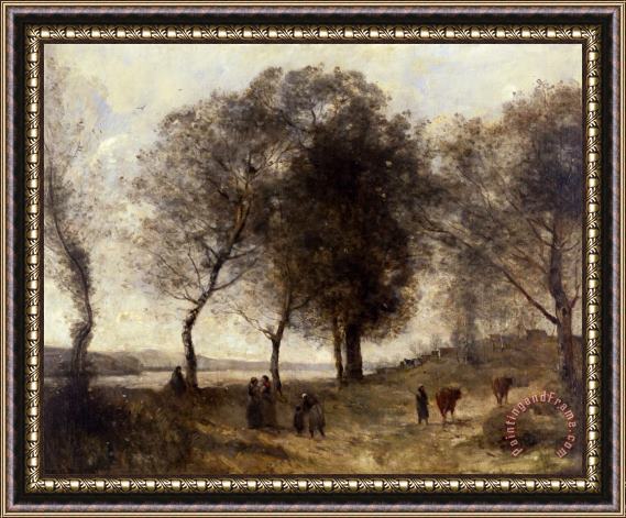 Jean Baptiste Camille Corot Le Lac (or Le Chemin Des Vaches) Framed Painting