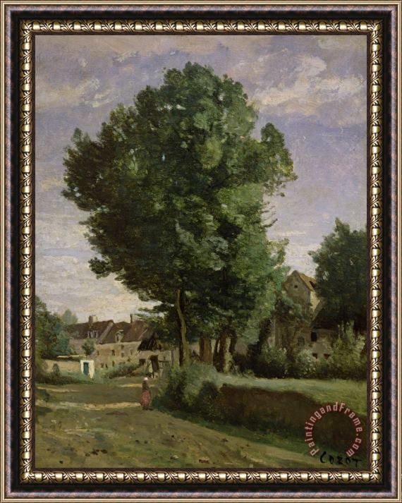 Jean Baptiste Camille Corot Outskirts of a village near Beauvais Framed Print