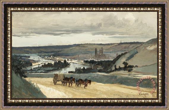 Jean Baptiste Camille Corot Panoramic View of Rouen Framed Painting