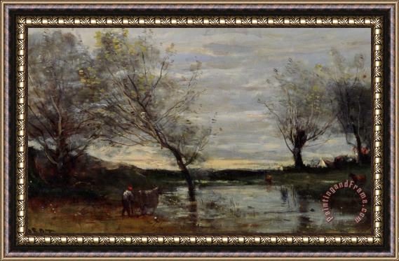 Jean Baptiste Camille Corot Paturages Marecageux Framed Painting