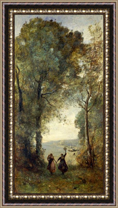 Jean Baptiste Camille Corot Reminiscence of The Beach of Naples Framed Painting
