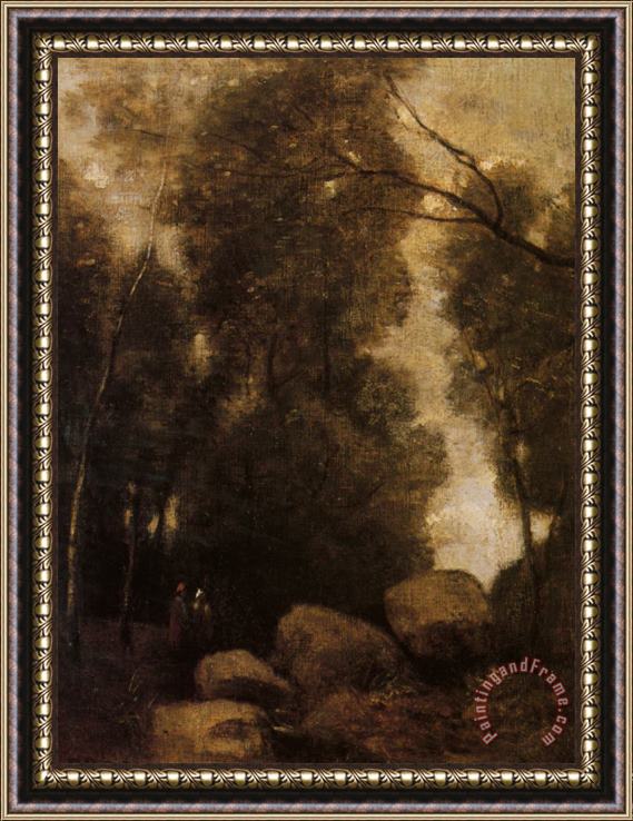 Jean Baptiste Camille Corot Rochers Dans Une Clairiere Framed Print