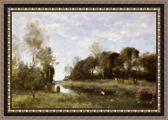 Jean Baptiste Camille Corot Souvenir of the Bresle at Incheville Framed Painting