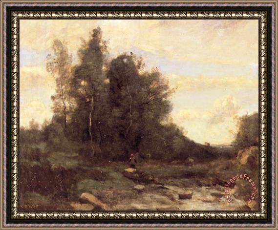 Jean Baptiste Camille Corot The Pierreaux Torrent (twilight) Framed Print