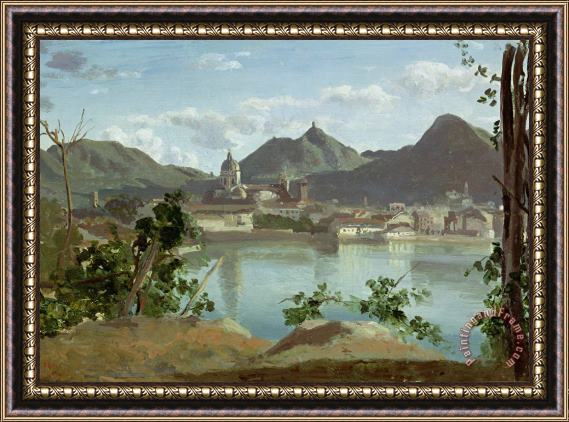 Jean Baptiste Camille Corot The Town and Lake Como Framed Print