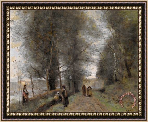 Jean Baptiste Camille Corot Ville D'avray, Woodland Path Bordering The Pond Framed Painting