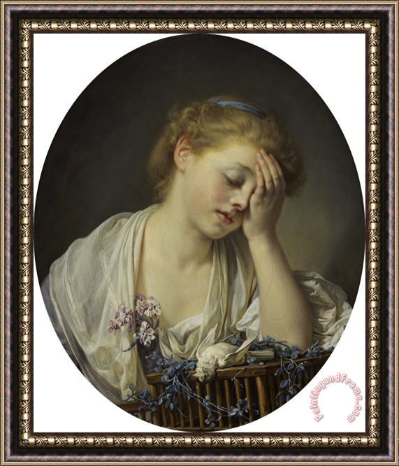 Jean-Baptiste Greuze  A Girl with a Dead Canary Framed Painting