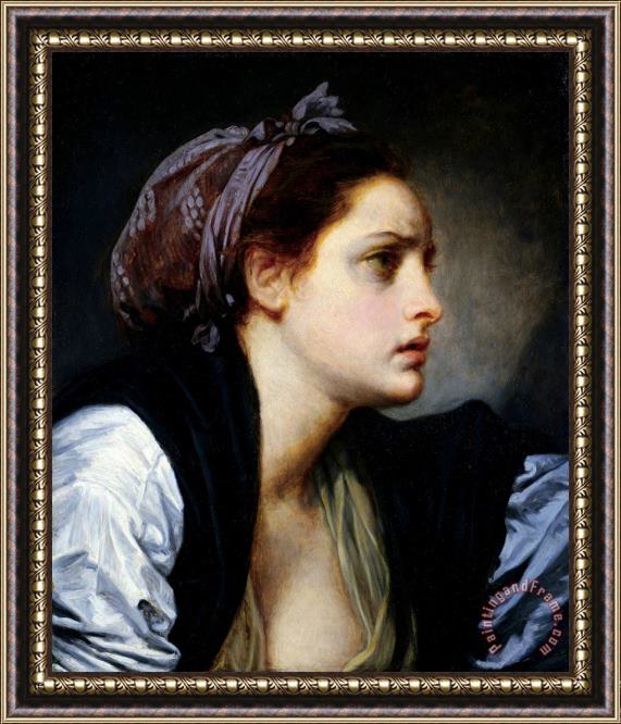Jean-baptiste Greuze Head of a Woman Framed Painting