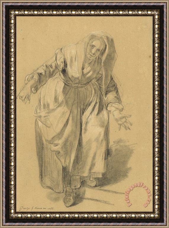 Jean-Baptiste Greuze  Old Woman with Arms Outstretched (study for The Neapolitan Gesture) Framed Painting