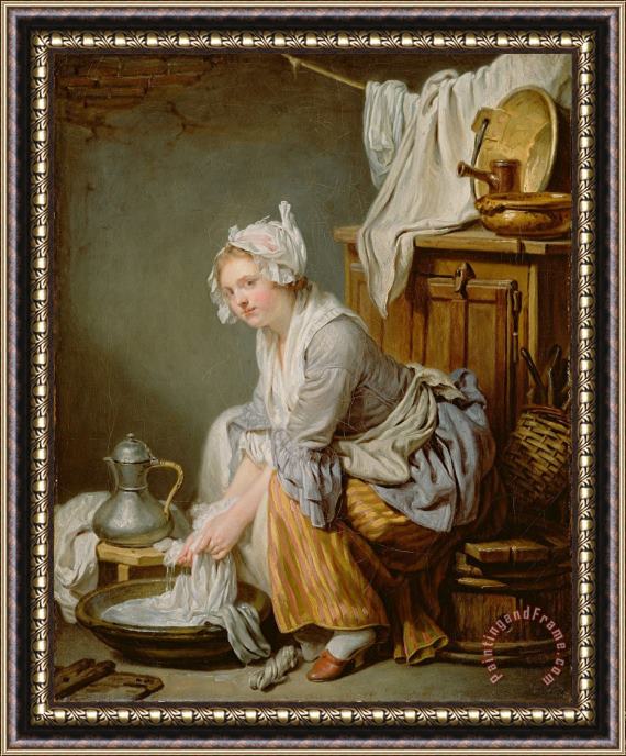 Jean-Baptiste Greuze  The Laundress (la Blanchisseuse) Framed Painting
