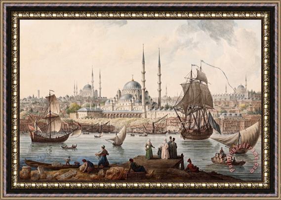 Jean-Baptiste Hilair Yeni Camii And The Port of Istanbul Framed Painting