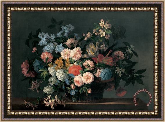 Jean-Baptiste Monnoyer Still life with basket of flowers Framed Print