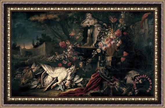 Jean Baptiste Oudry Death Nature with Shooting Gear And Flowers I Framed Painting