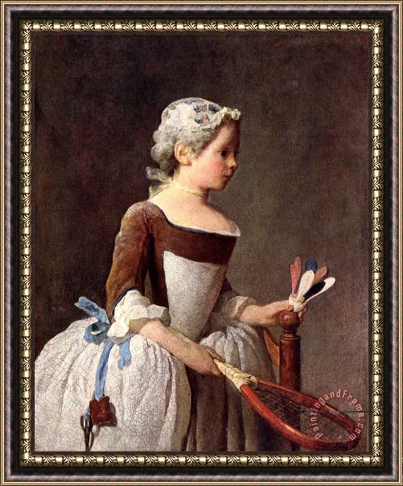 Jean-Baptiste Simeon Chardin Girl with a Featherball Racket Framed Print