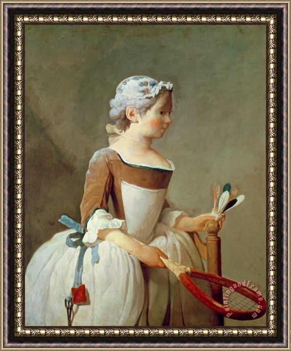 Jean-Baptiste Simeon Chardin Girl With Racket And Shuttlecock Framed Painting