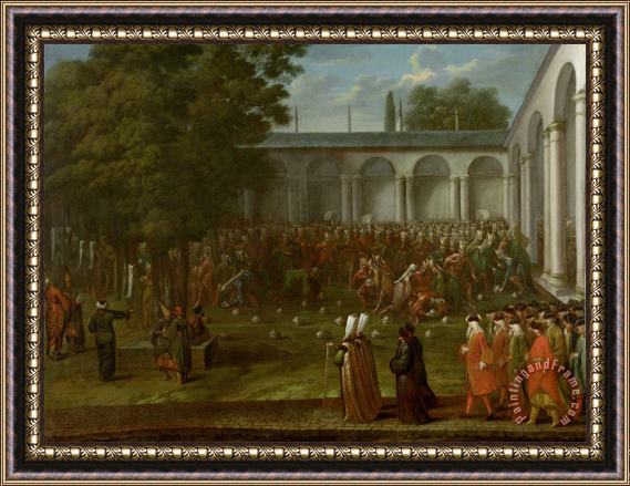 Jean Baptiste Vanmour Cornelis Calkoen on His Way to His Audience with Sultan Ahmed III Framed Print